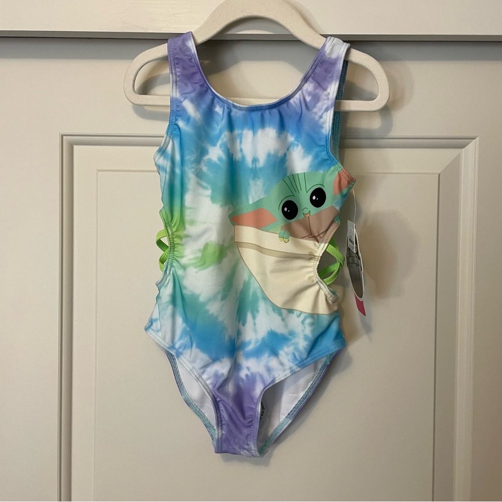 NWT Star Wars Baby Yoda Girls Swimsuit One-Piece Tie Dye The Child Mandalorian